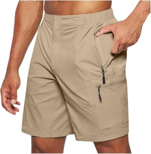 Mens Running Shorts Quick Dry Athletic Gym Shorts Stretch Wasit Zipper Pockets Outdoor Hiking Fishing Jogging Shorts