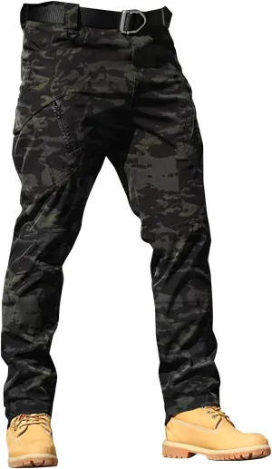 Men's Tapered Hiking Cargo Pants Lightweight Water-Resistant Flex Ripstop Trousers Outdoor Casual Jogger Camo Lounge Pants