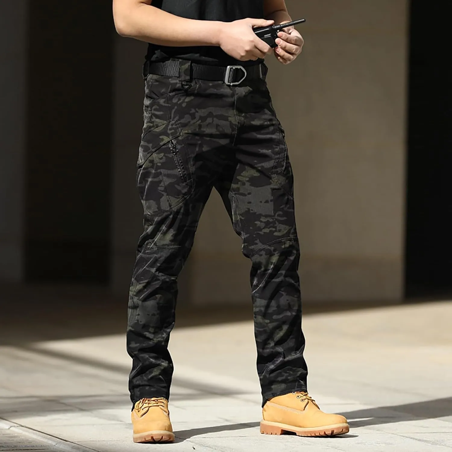 Men's Tapered Hiking Cargo Pants Lightweight Water-Resistant Flex Ripstop Trousers Outdoor Casual Jogger Camo Lounge Pants