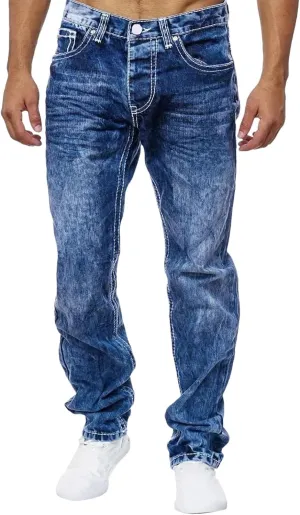Men's Vintage Fit Washed Jeans Casual High Waist with Ripped Jeans with Pockets