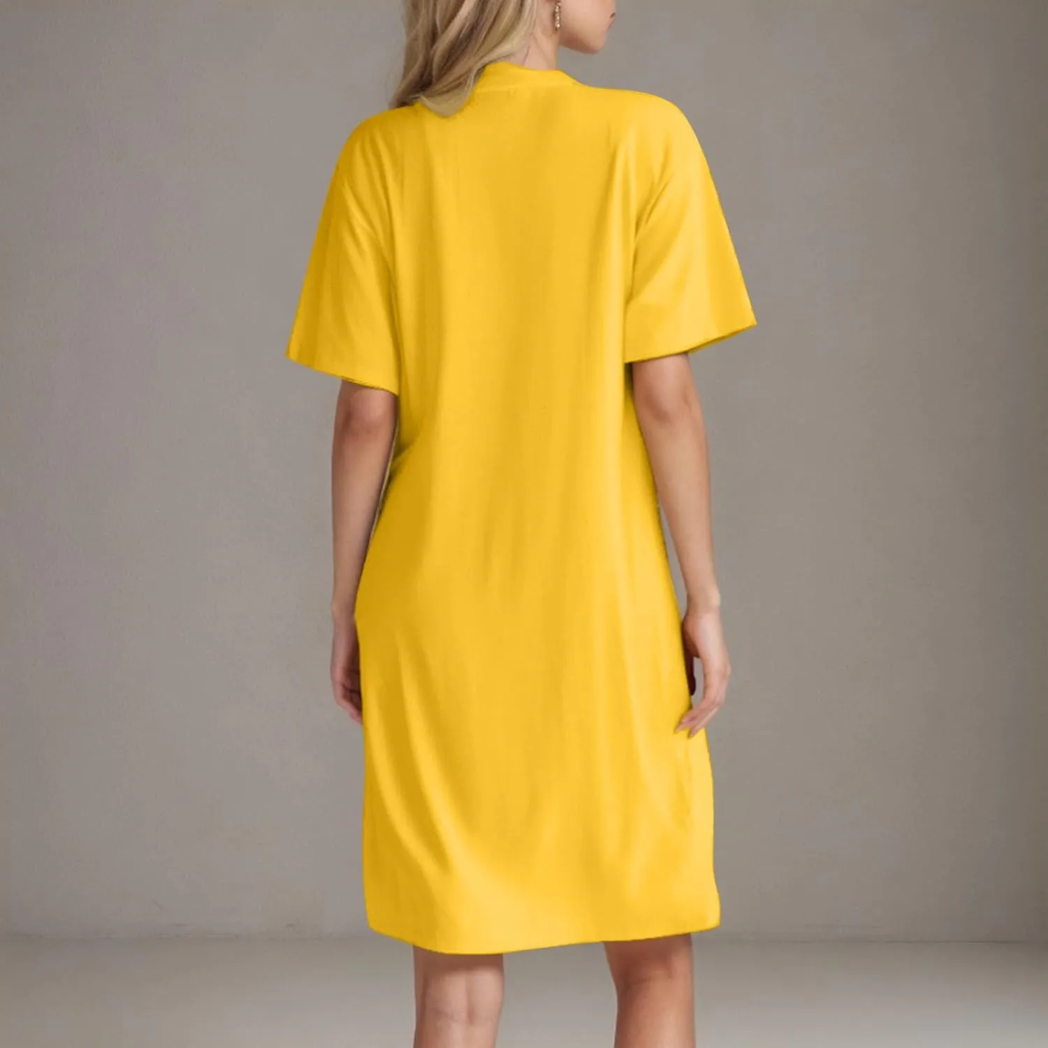 Midi Dresses for Women 2025 Short Sleeve Crewneck Casual Dress Solid Color Summer Midi Dress