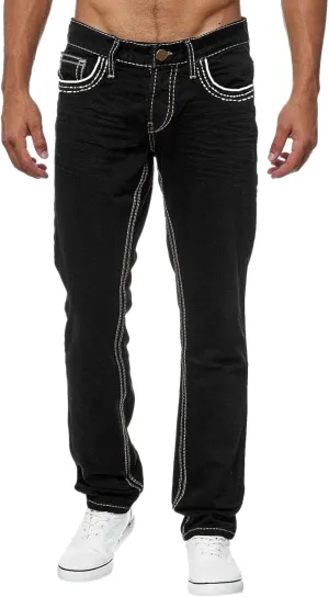 MIDOO Jeans for Men Slim Fit Casual Flex Waist Denim Pants Straight Leg Fashion Solid Skinny Jeans Trousers Men's Fashion Baggy Comfort Five Pocket Jeans Workwear (Z03-A-Black,3X-Large)