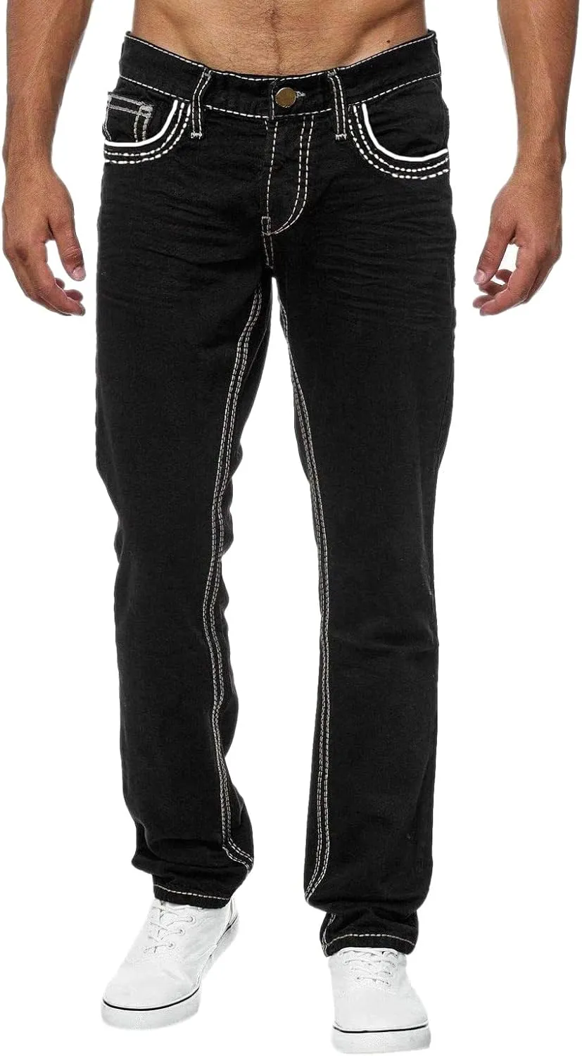 MIDOO Jeans for Men Slim Fit Casual Flex Waist Denim Pants Straight Leg Fashion Solid Skinny Jeans Trousers Men's Fashion Baggy Comfort Five Pocket Jeans Workwear (Z03-A-Black,3X-Large)