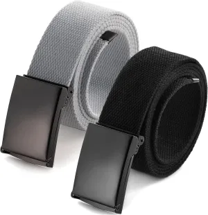Mile High Life Cut To Fit Canvas Web Belt Size Up to 52" with Flip-Top Solid Black Military Buckle