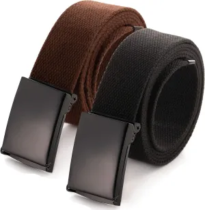 Mile High Life Cut To Fit Canvas Web Belt Size Up to 52" with Flip-Top Solid Black Military Buckle