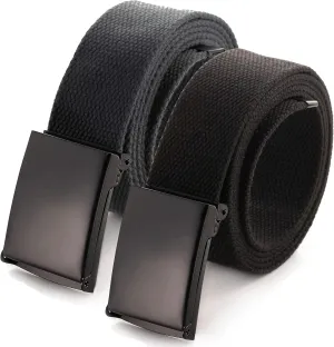 Mile High Life Cut To Fit Canvas Web Belt Size Up to 52" with Flip-Top Solid Black Military Buckle
