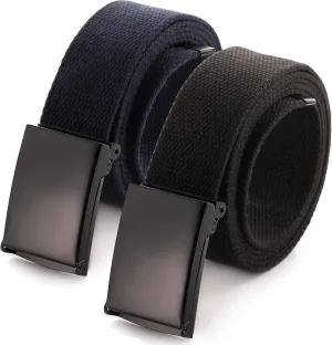 Mile High Life Cut To Fit Canvas Web Belt Size Up to 52" with Flip-Top Solid Black Military Buckle
