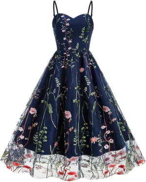 Mini Dress for Women Floral Embroidered Long Sleeve Bodycon Party Dress Sexy Mesh Sheer Fitted Evening Dresses