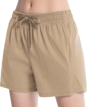 NEXSONIC Womens Athletic Shorts High Waist 4 Inch Running Shorts with Linear Quick Dry Workout Active Gym Hiking Shorts