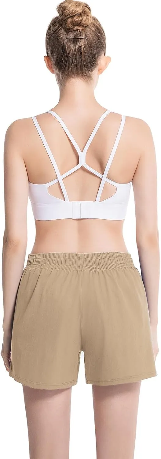 NEXSONIC Womens Athletic Shorts High Waist 4 Inch Running Shorts with Linear Quick Dry Workout Active Gym Hiking Shorts