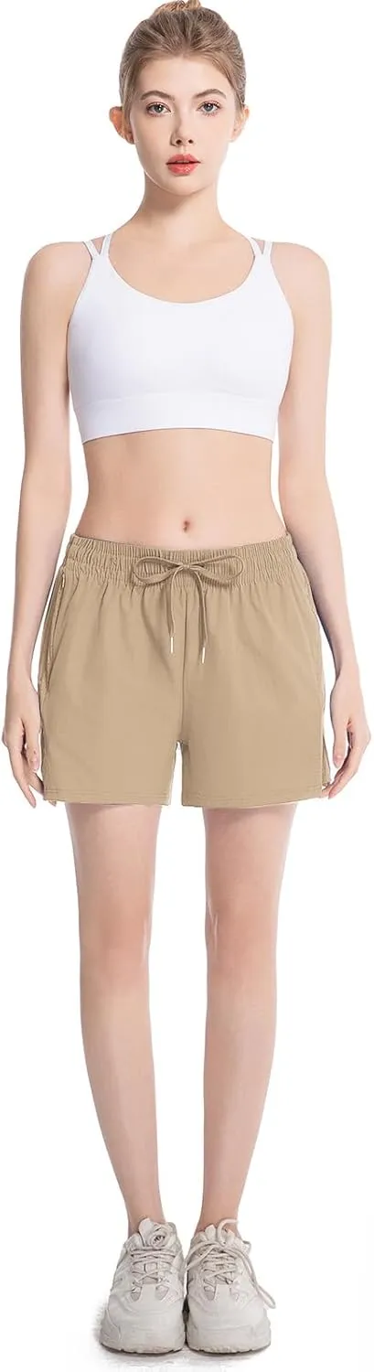 NEXSONIC Womens Athletic Shorts High Waist 4 Inch Running Shorts with Linear Quick Dry Workout Active Gym Hiking Shorts