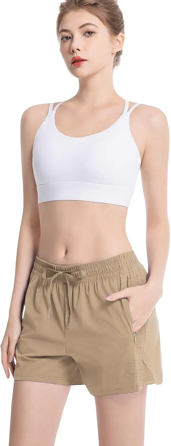 NEXSONIC Womens Athletic Shorts High Waist 4 Inch Running Shorts with Linear Quick Dry Workout Active Gym Hiking Shorts