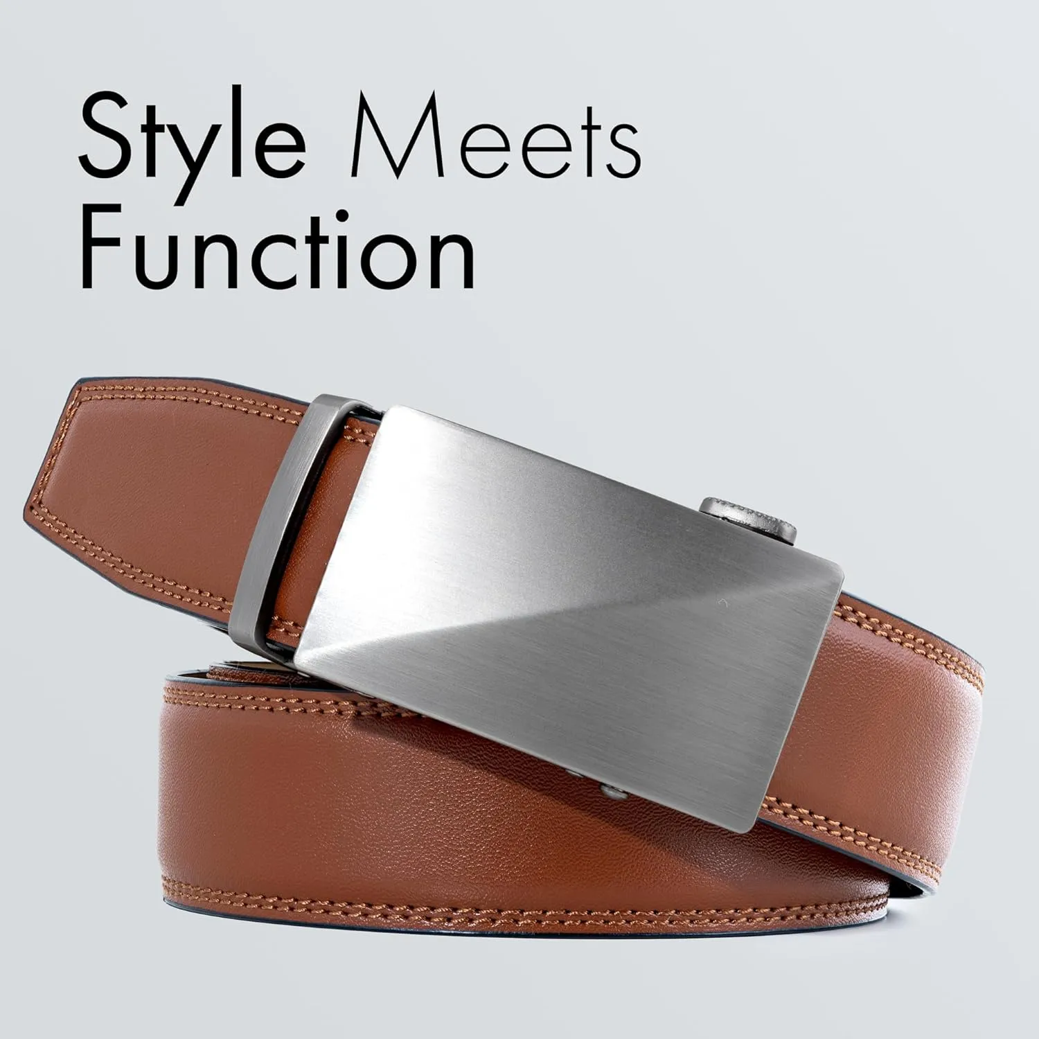 (Not Made In China) Men's Belt Leather Ratchet, Adjustable and Customizable Fit, For Dress Pants and Casual Jeans