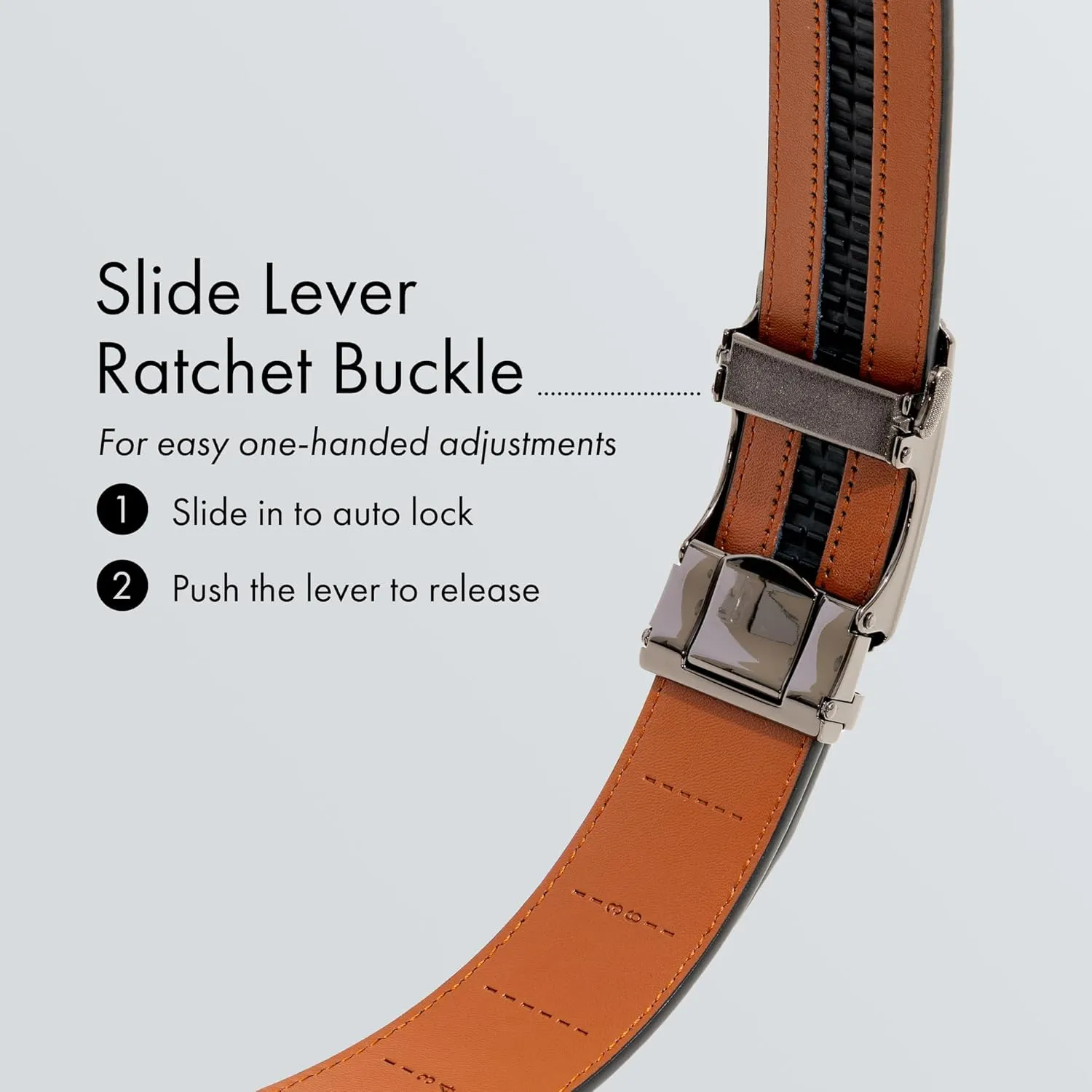 (Not Made In China) Men's Belt Leather Ratchet, Adjustable and Customizable Fit, For Dress Pants and Casual Jeans