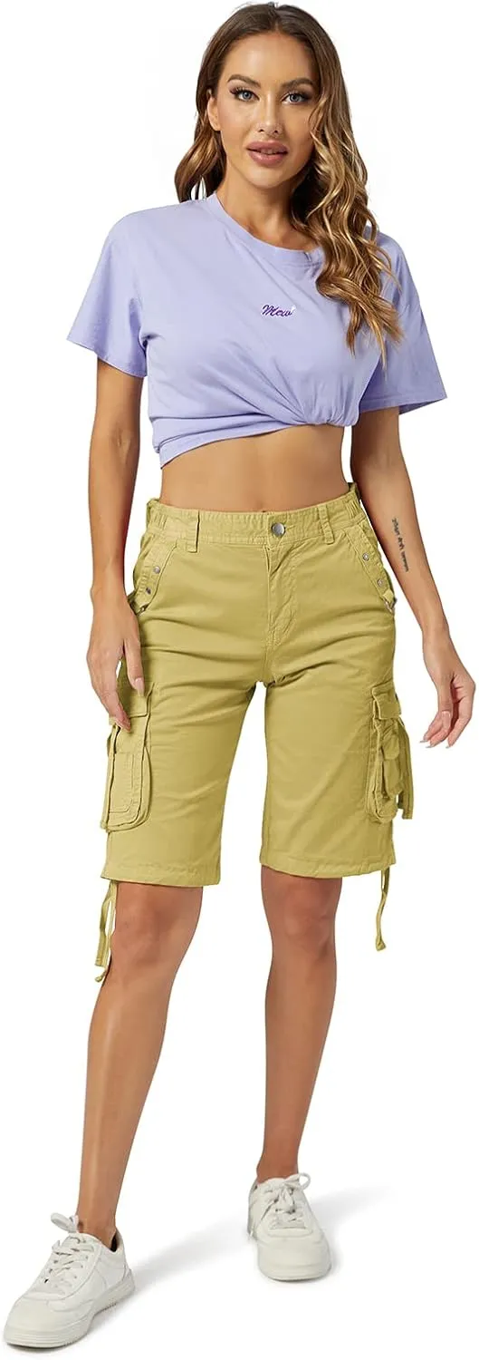 OCHENTA Women's Cargo Shorts with Multi Pockets Casual Bermuda Hiking Shorts