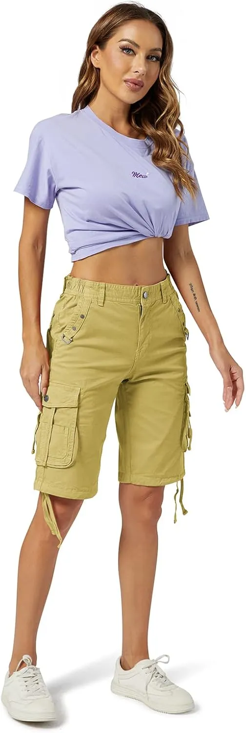 OCHENTA Women's Cargo Shorts with Multi Pockets Casual Bermuda Hiking Shorts