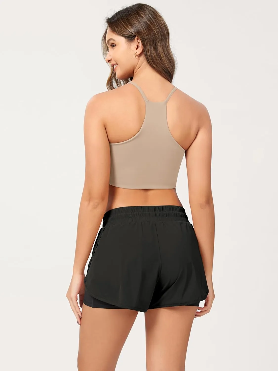ODODOS 2 in1 Athletic Shorts for Women High Waist Dolphin Split Workout Running Shorts with Pockets