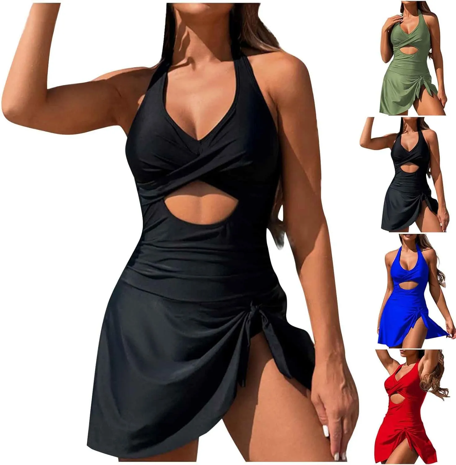 One Piece Swimdress Swimsuits for Women Tummy Control Modest Full Coverage Keyhole Swimwear Confident Bathing Suits