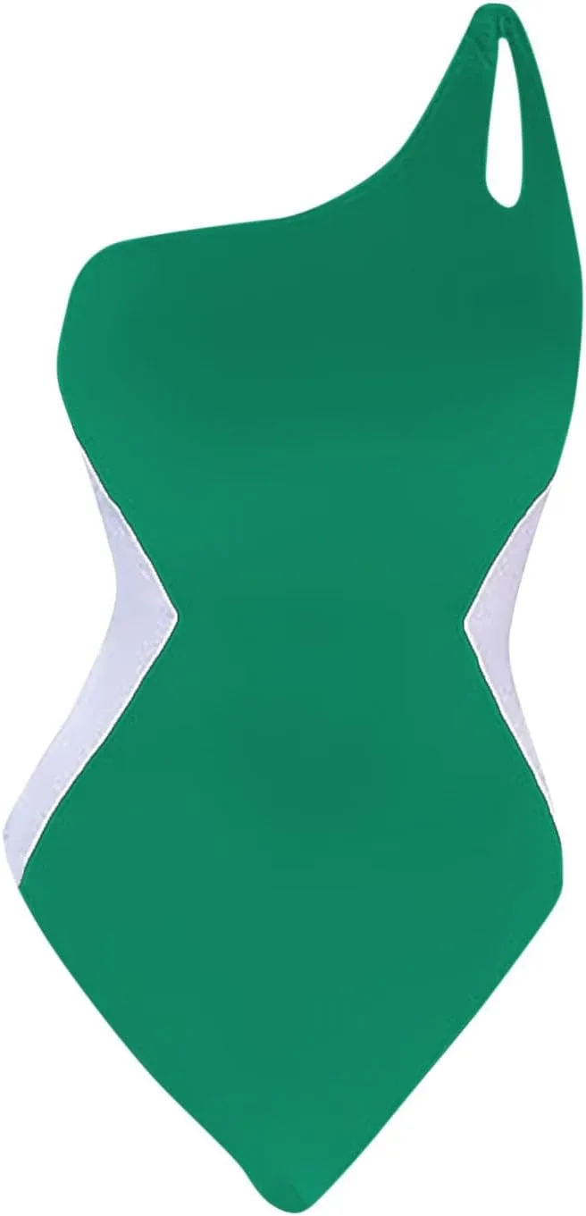One Piece Swimsuit Women Sexy One Shoulder Tummy Control Slimming Bathing Suits Full Coverage Beach Surfing Swimwear