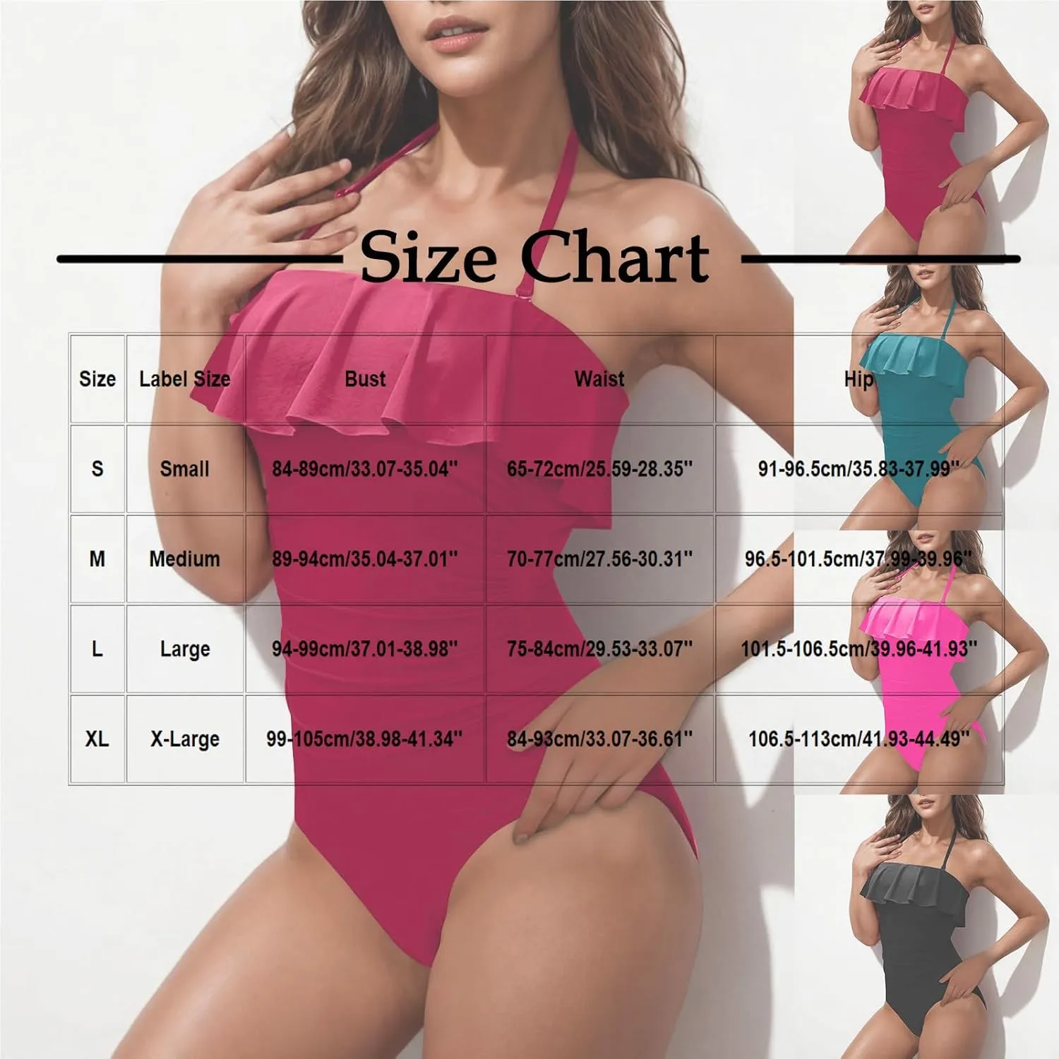 One Piece Swimsuit Women Tummy Control Swimsuits High Cut Removable Halter Bathing Suit Full Coverage Ruffle Swimwear