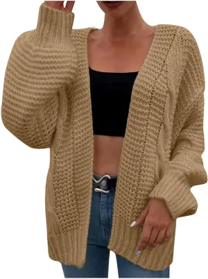 Oversized Cardigan Sweater Women Lightweight Cable Knit Open Front Cardigan Baggy Lantern Sleeve Chunky Sweaters Coat