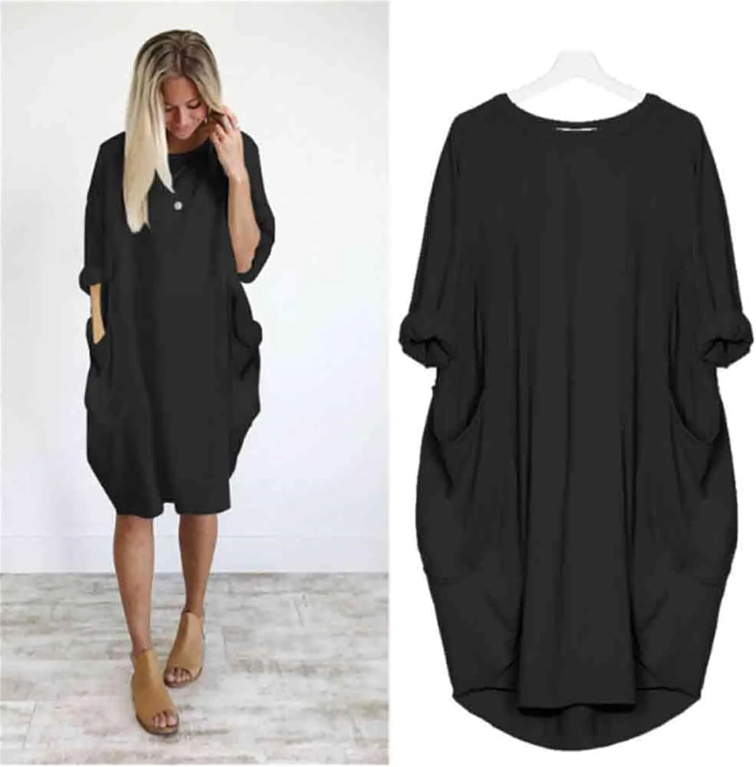 Oversized Dress for Women Long Sleeve Crewneck Midi Dress Plus Size Casual Going Out Dress with Pocket 2025