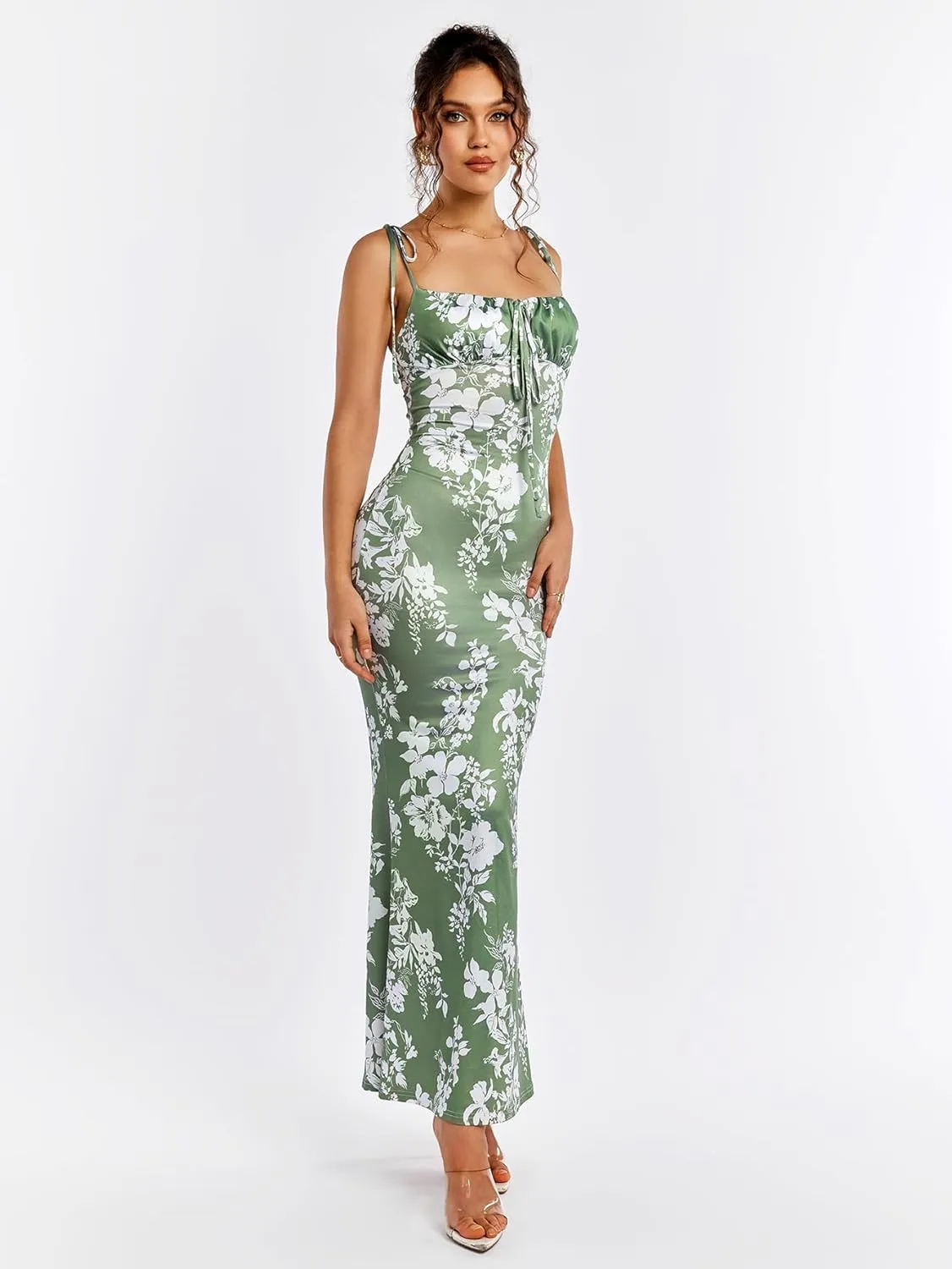Parthea Women's Summer Floral Bodycon Backless Maxi Dress Sexy Lounge Slip Long Formal Party Evening Elegant Dress