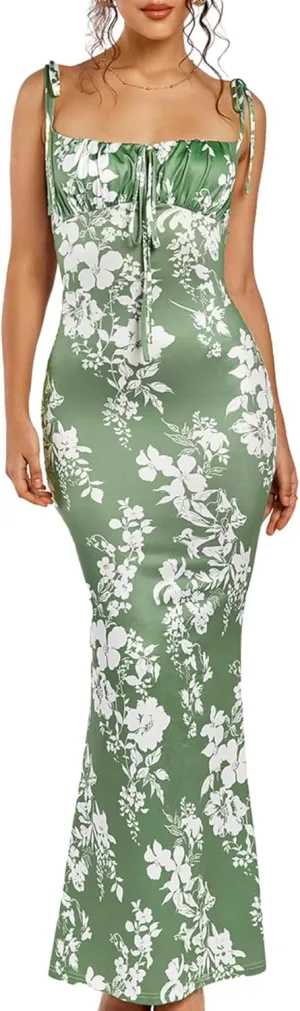 Parthea Women's Summer Floral Bodycon Backless Maxi Dress Sexy Lounge Slip Long Formal Party Evening Elegant Dress