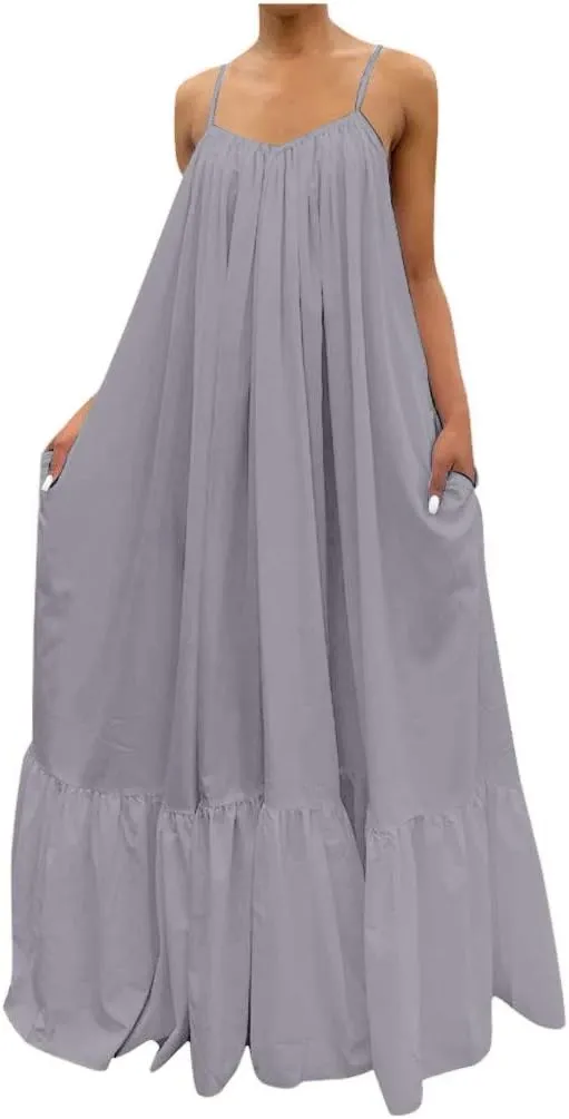 Plus Size Dresses for Curvy Women Western Linen Short Spaghetti Straps Long Vacation Dress Cute Beachy Outfits for Women