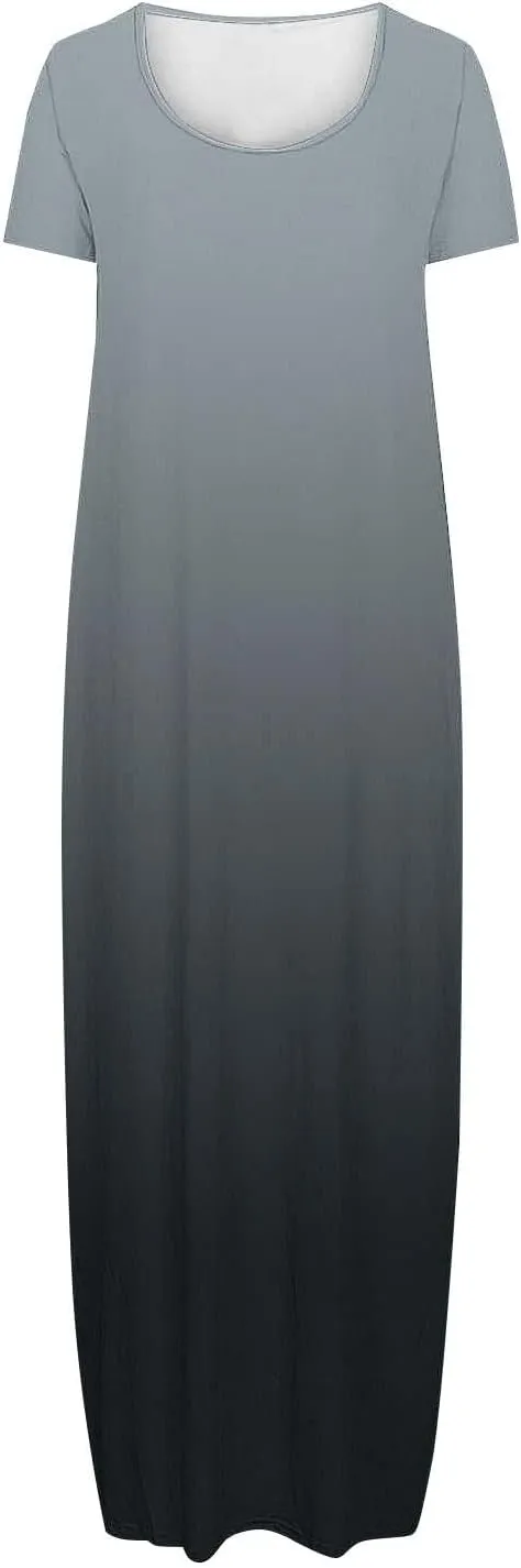 Plus Size Sundresses for Women Short Sleeve Maxi House Dress Soft Comfy Nightgowns Loose Flowy Beach Vacation Dress