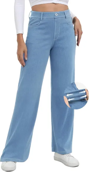 Pull On Jeans for Women Wide Leg High Waisted Stretch Baggy Jeans Casual Trendy Straight Denim Pants