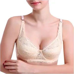 Push Up Lace Bralettes for Old Women Plus Size Full Coverage Wirefree Adjustable Strap Brassiere Comfy Sleep Bras