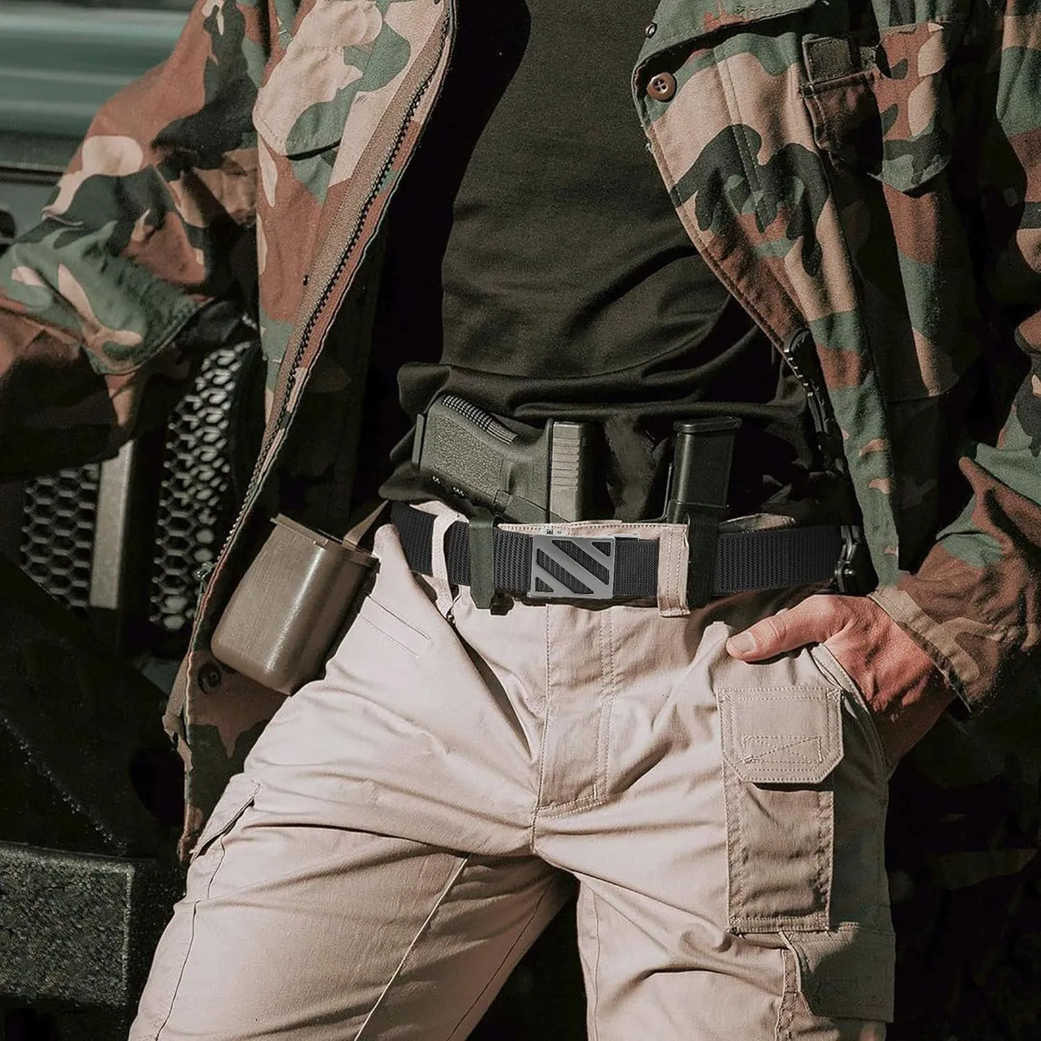 Ratchet Tactical Gun Belt for Men - 1.5" Stiff Nylon Web Work Belts Heavy Duty - Slide Buckle Fit Pants