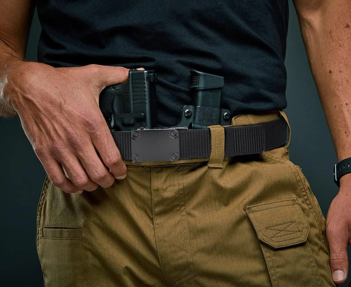 Ratchet Tactical Gun Belt for Men - 1.5" Stiff Nylon Web Work Belts Heavy Duty - Slide Buckle Fit Pants