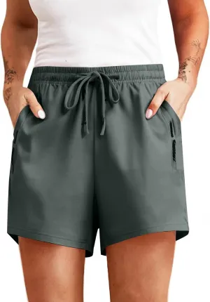 Running Shorts for Women Casual Summer Drawstring Beeswan Stretch Shorts Baggy Quick Dry Hiking Shorts with Pockets