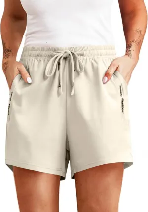 Running Shorts for Women Casual Summer Drawstring Beeswan Stretch Shorts Baggy Quick Dry Hiking Shorts with Pockets