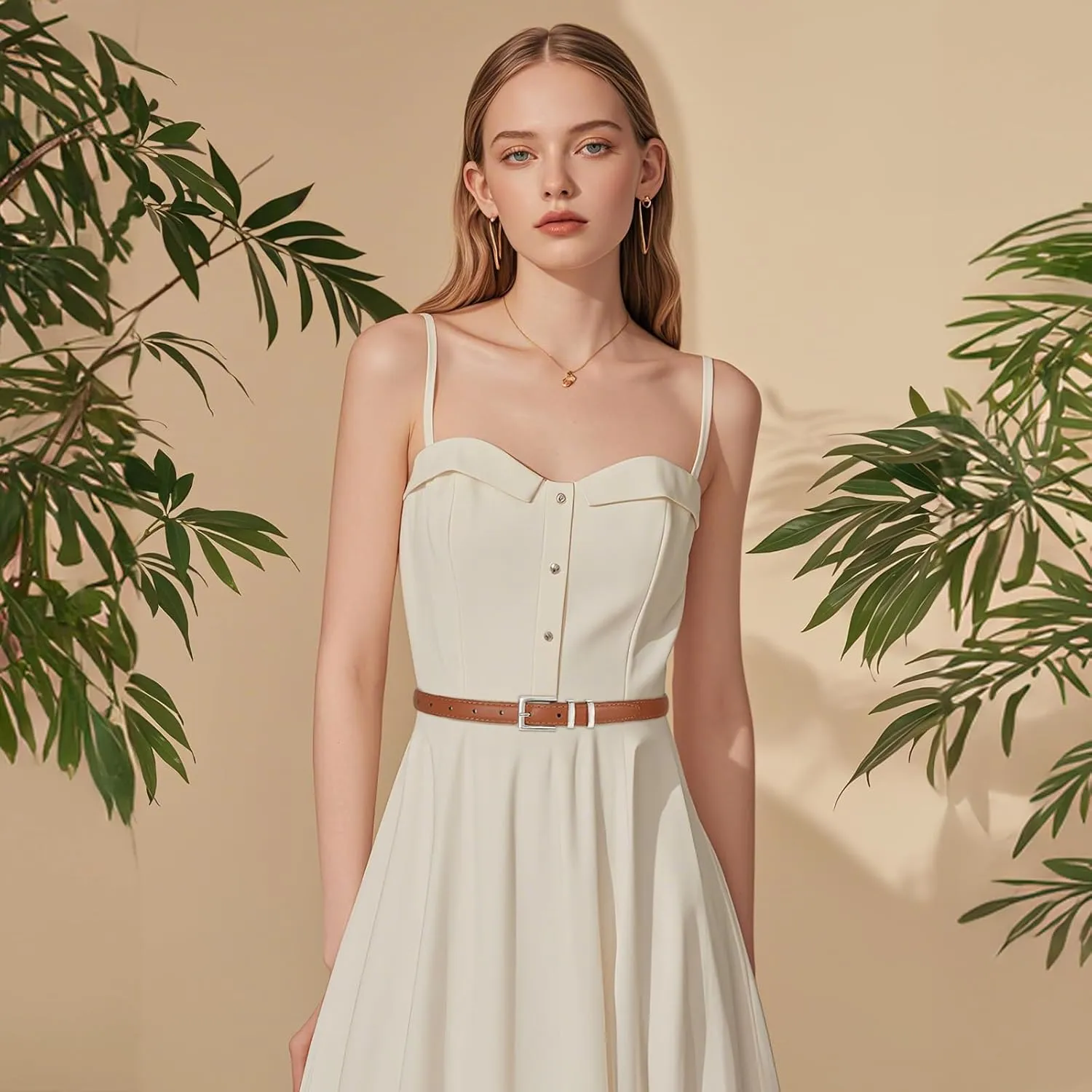SANSTHS 2 Pack Women Thin Leather Belt for Dresses Fashion Ladies Skinny Waist Belt for Jeans Pants