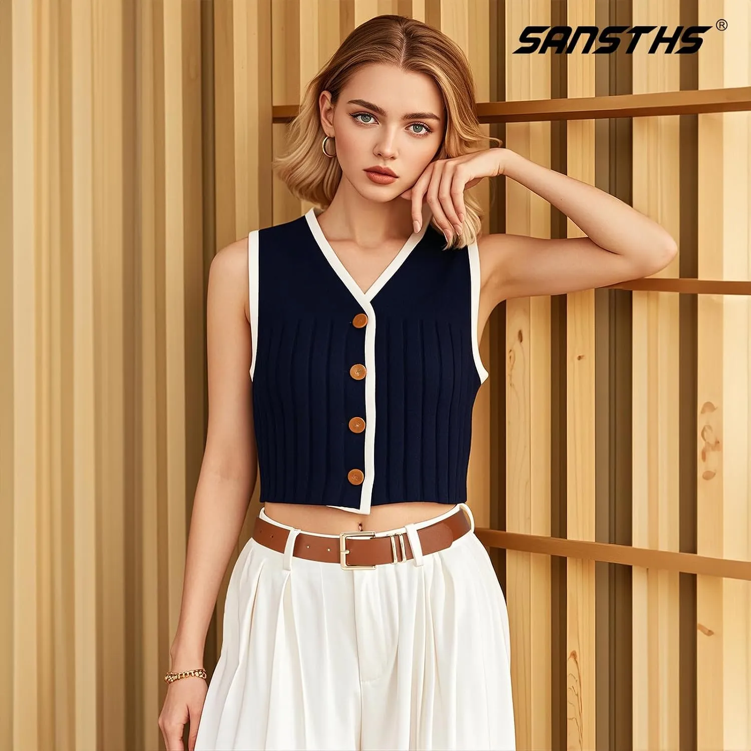 SANSTHS 3 PACK Women Leather Belts for Jeans Pants Dresses Fashion Ladies Waist Belt with Gold Square Buckle