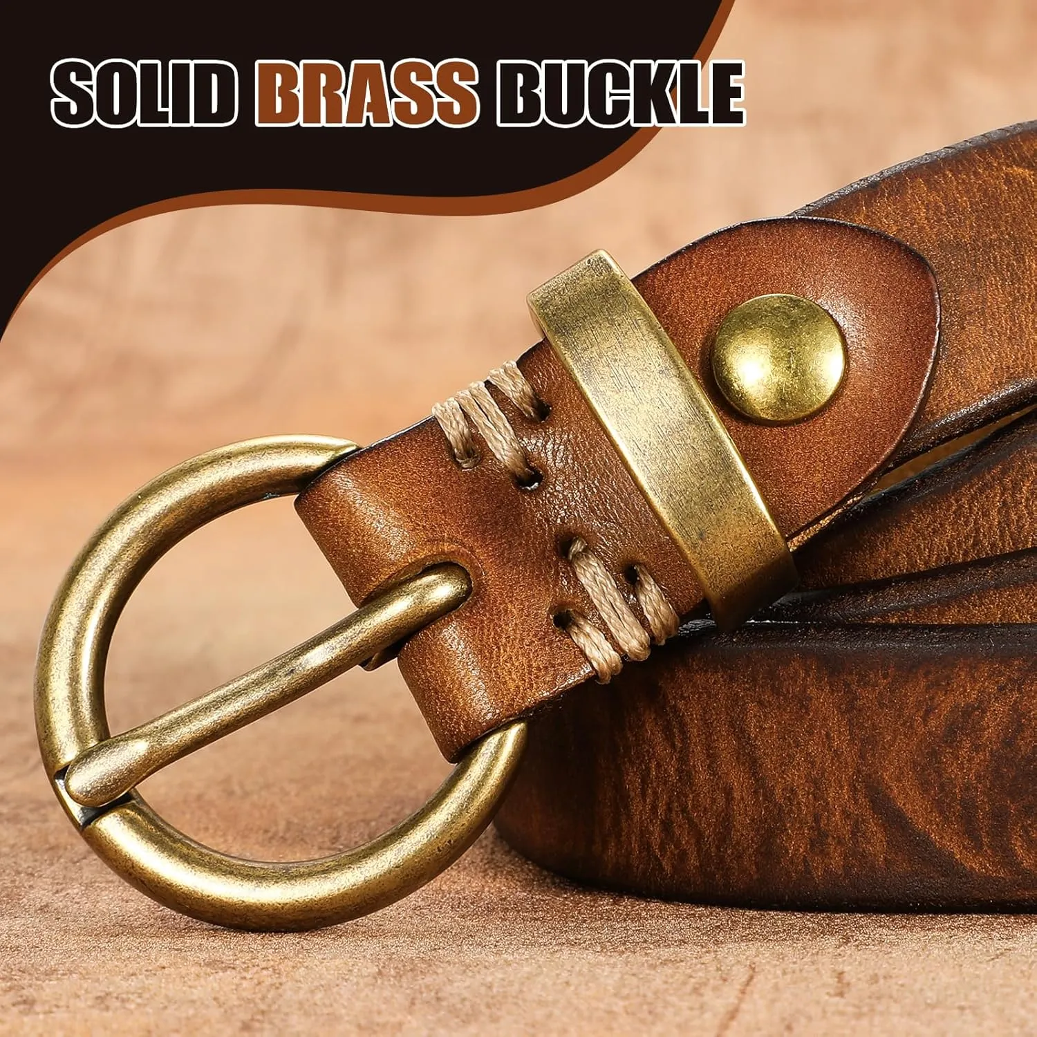 SANSTHS Womens Genuine Leather Belts for Jeans Pants Trendy Vintage Thin Leather Belt Gold Buckle Ladies Skinny Waist Belt