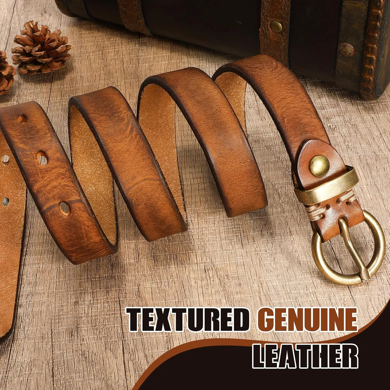 SANSTHS Womens Genuine Leather Belts for Jeans Pants Trendy Vintage Thin Leather Belt Gold Buckle Ladies Skinny Waist Belt