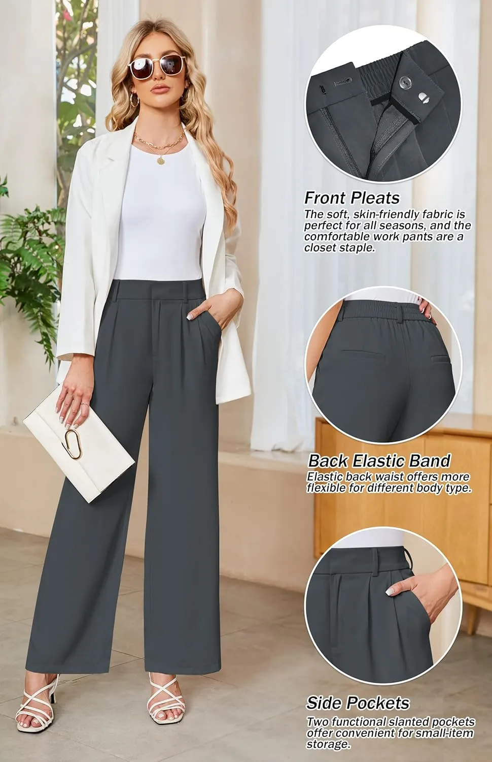 Sarin Mathews High Waisted Wide Leg Pants for Women Casual Work Dress Pant Palazzo Long Business Trousers with Pockets