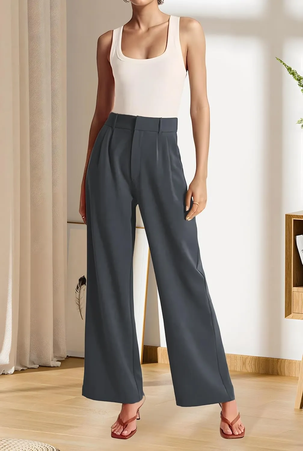 Sarin Mathews High Waisted Wide Leg Pants for Women Casual Work Dress Pant Palazzo Long Business Trousers with Pockets