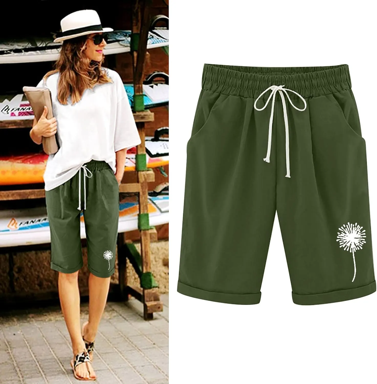 sdbrld Bermuda Shorts for Women,Womens Bermuda Shorts Casual Summer Drawstring Shorts High Waisted Cotton Athletic Shorts