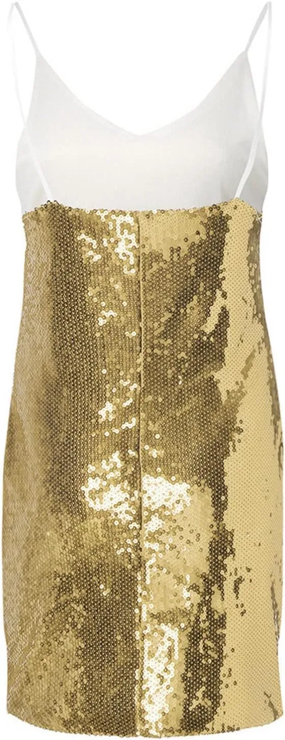 Sequin Dress for Women,Sexy Slip Off Shoulder V Neck Backless Mini Dress Elegant Sparkly Plus Size Casual Dress
