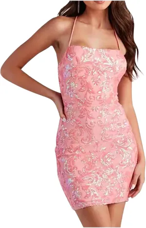 Sequin Dresses for Women Sparkly Sleeveless Bodycon Mini Dress Cutout Spaghetti Strap Gowns Slim-Fit Cocktail Dress