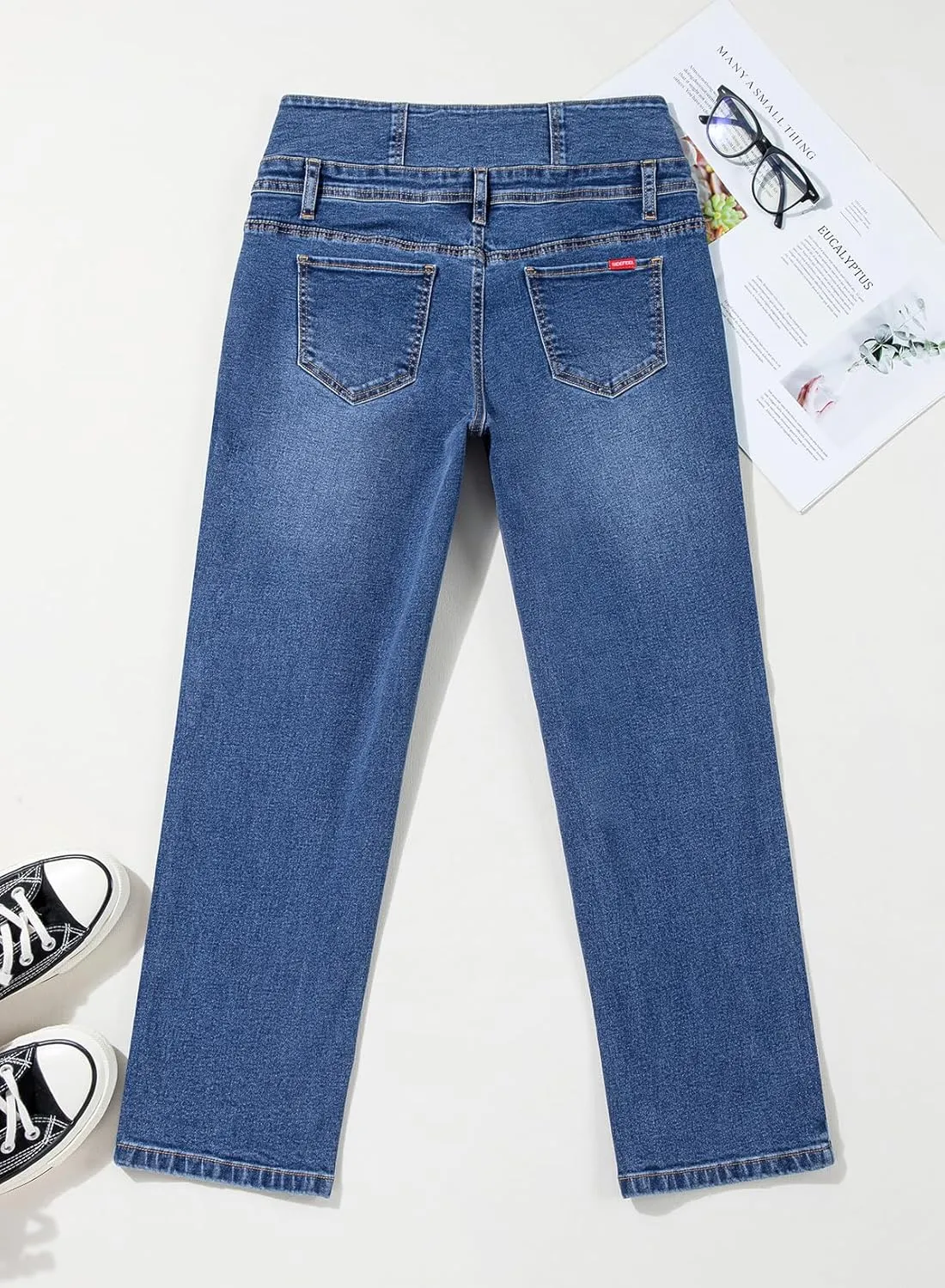 Sidefeel Women's High Waisted Tummy Control Jeans Strechy Trendy Button Up Ankle Zimbaplatinum Denim Pants