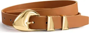 Skinny Belt, Black Leather Belt Women Belts for Jeans Dresses Pants with Adjustable belt Buckle 1” Width