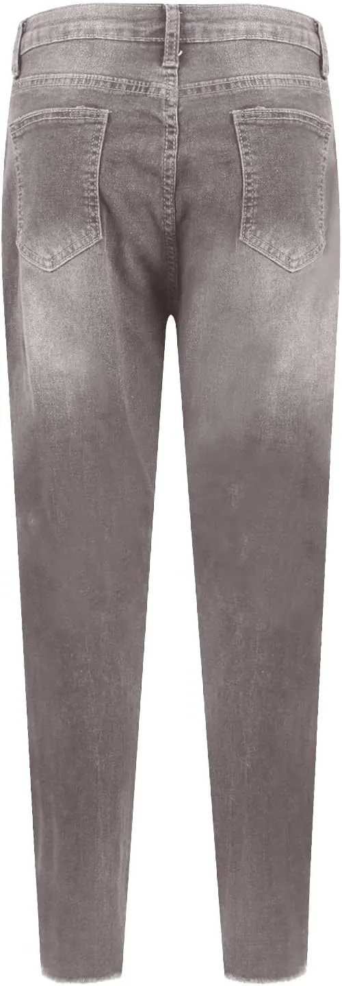 Skinny Jeans for Women Trendy Destroyed Ripped Stretchy High Waisted Jeans Casual Tummy Control Button Denim Pants