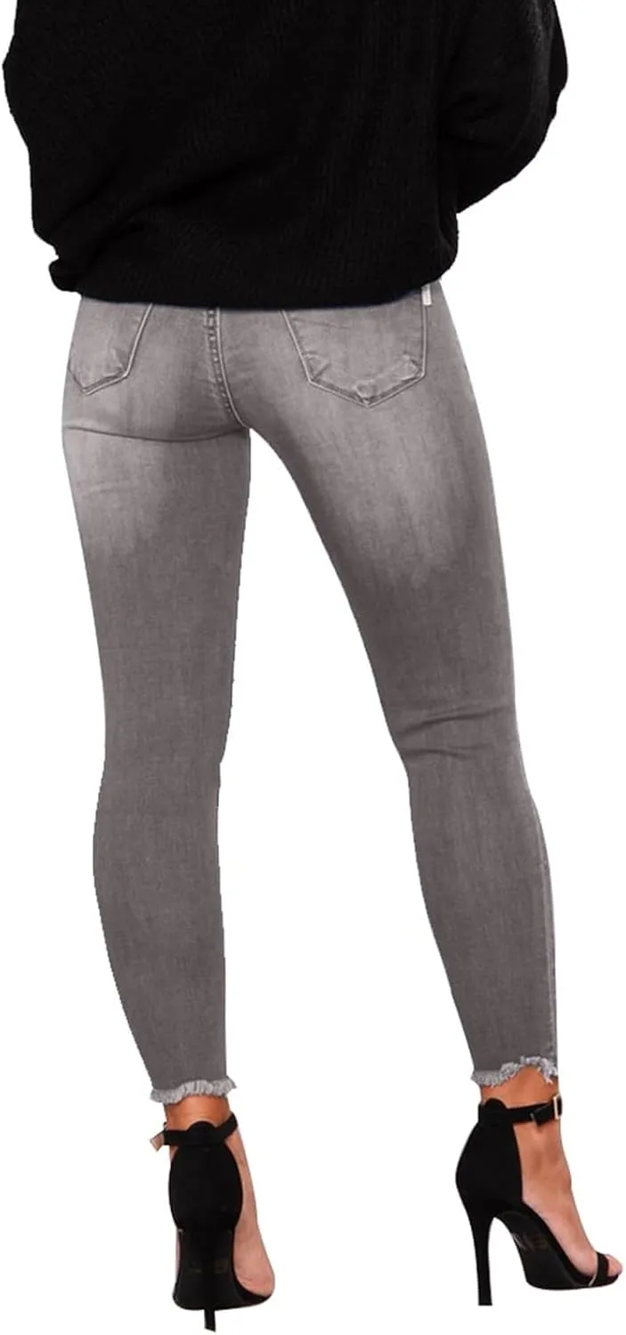 Skinny Jeans for Women Trendy Destroyed Ripped Stretchy High Waisted Jeans Casual Tummy Control Button Denim Pants