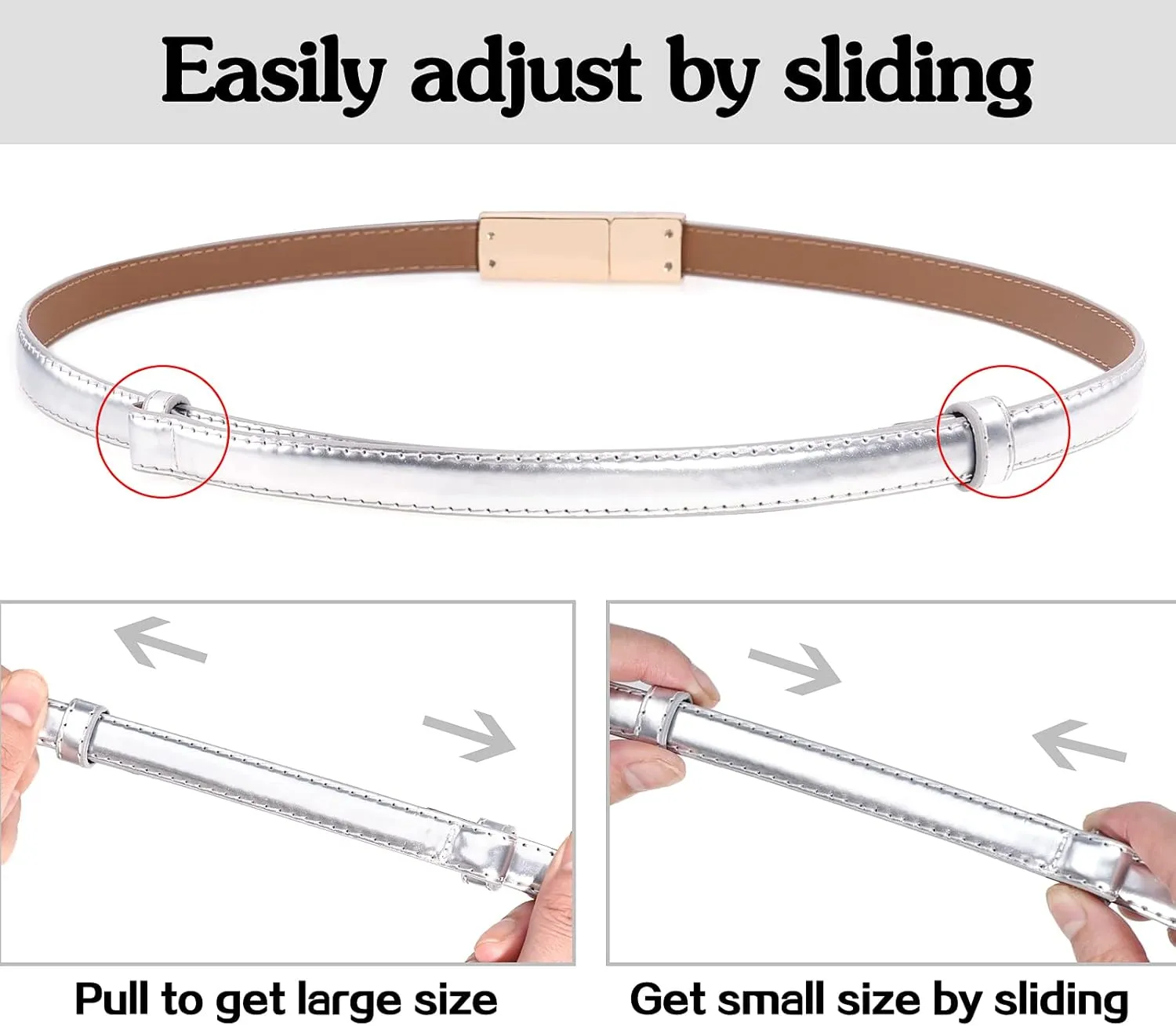 Skinny Leather Belts for Women Slim Waist Belt Patent Leather with Gold Buckle for Dress